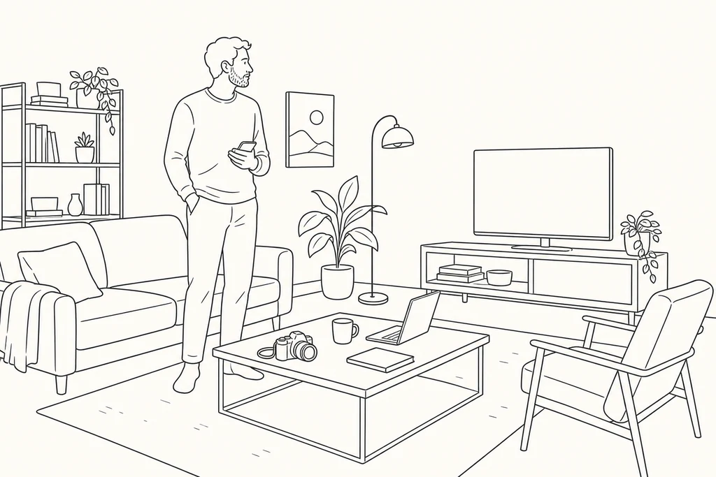Living room showing everyday furniture and electronics that make up household contents